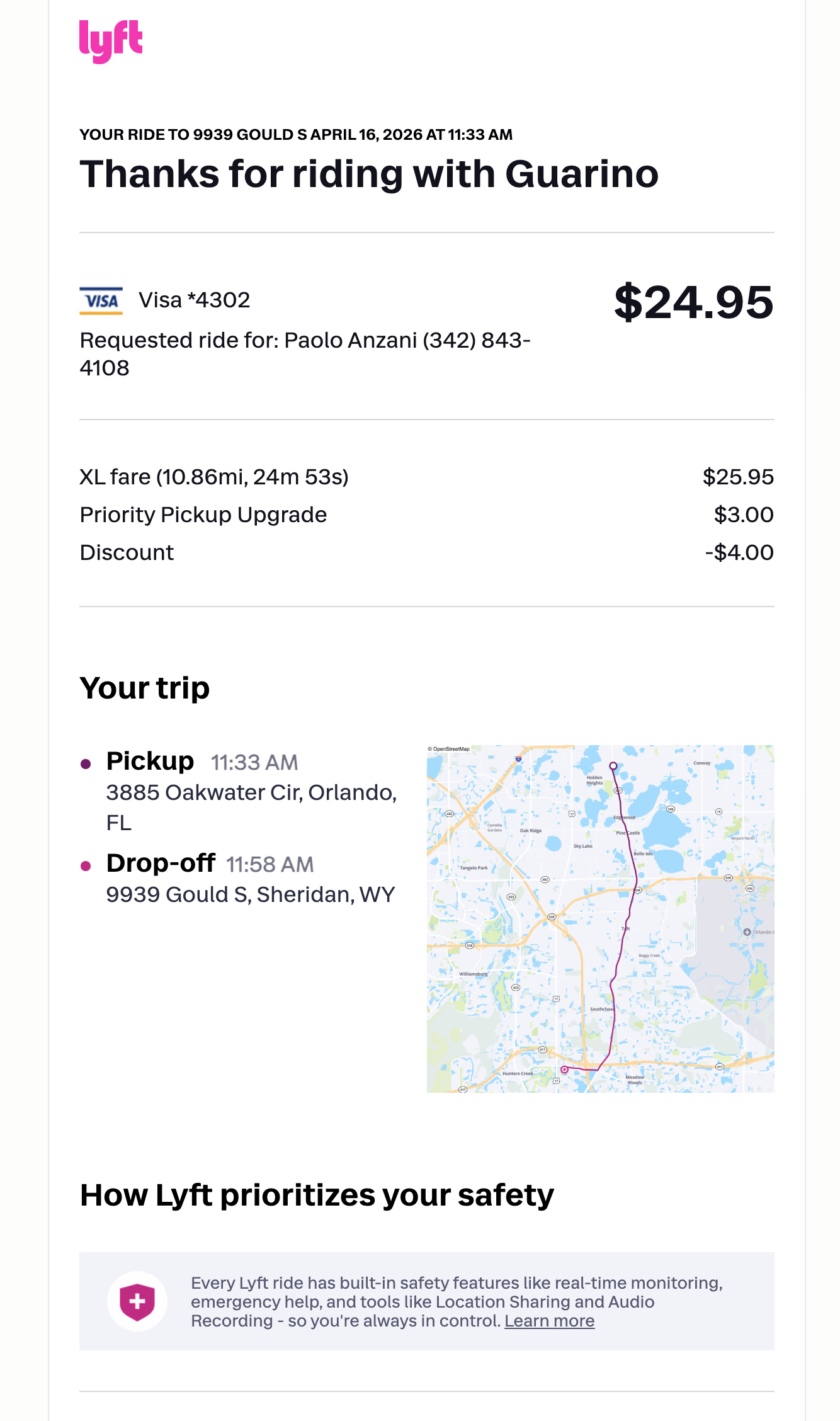 Not redacted receipt