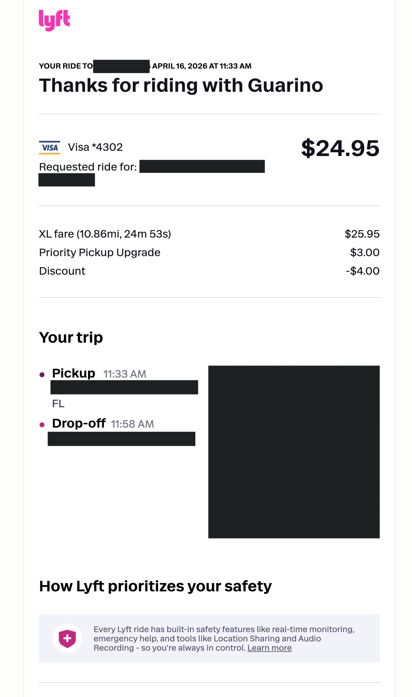 Redacted receipt
